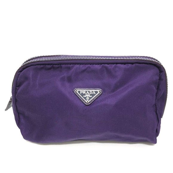 PRADA Triangle logo accessory case Cosmetics Pouch Nylon purple - Picture 1 of 10